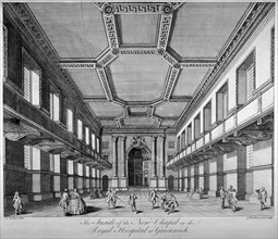Interior view of the new chapel, Royal Naval Hospital, Greenwich, London, c1790. Artist: George Bickham