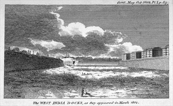 View of West India Docks, Poplar, London, 1802. Artist: Anon