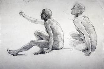 'Two Studies of a Seated Male Nude', c1864-1930. Artist: Anna Lea Merritt