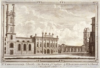 Bank of England, St Christopher-le-Stocks and St Bartholomew-by-the-Exchange, London, c1775. Artist: Adam Smith