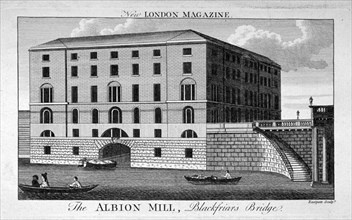 View of Albion Mill, Southwark, from the Thames, c1790. Artist: Eastgate