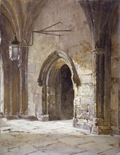 Entrance to the cloisters from Dean's Court, Westminster Abbey, London, 1881. Artist: John Crowther