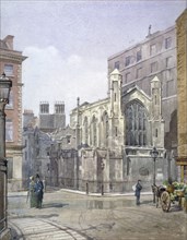 View of a French Protestant church on St Martin's le Grand, City of London, 1885. Artist: John Crowther