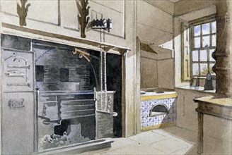 Kitchen range and Dutch oven, no 21 Austin Friars Street, City of London, 1885. Artist: John Crowther