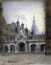 View of the new cloister in Christ's Hospital, Newgate Street, City of London, 1880. Artist: John Crowther
