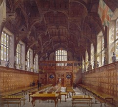 Interior view of Middle Temple Hall from the high table with figures, London, 1884. Artist: John Crowther