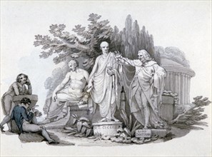'Two Youths contemplating Statues of Demosthenes, Cicero and Pitt', c1780-1848. Artist: Edward Francis Burney