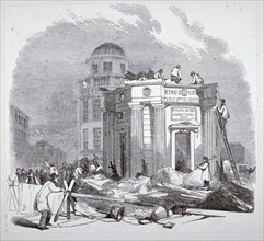 Demolition of the monument to George IV, King's Cross, London, 1845. Artist: Anon