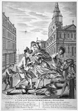 A view in St Paul's Churchyard on a windy day', 1740. Artist: Anon