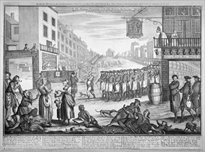Mock funeral procession in St Giles, London, 1751. Artist: Anon