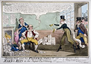 Johnny Bull and his forged notes!!!', 1819. Artist: George Cruikshank