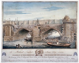 St Mary and Chapel Locks being pulled down, London Bridge, 1829. Artist: G Yates