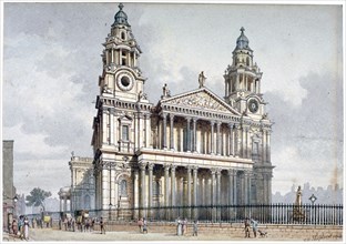 West front of St Paul's Cathedral, City of London, 1814. Artist: Thomas Hosmer Shepherd