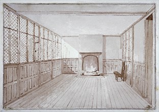 Interior view of Milton's school room in Barbican, City of London, 1864. Artist: J Benny