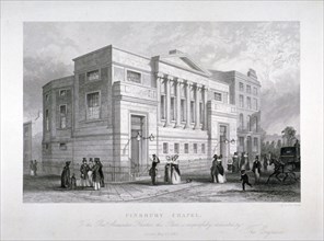 Finsbury Chapel, Blomfield Street, City of London, 1843. Artist: John Woods