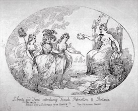 'Liberty and Fame introducing Female Patriotism to Britania', 1784. Artist: Thomas Rowlandson