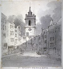 Church of St Giles without Cripplegate from Fore Street, City of London, 1790. Artist: John Claude Nattes