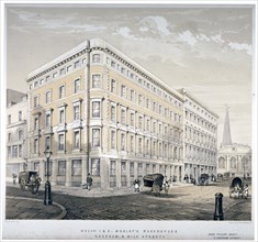 Messrs J&R Morley's warehouses, corner of Milk Street and Gresham Street, London, c1840. Artist: Martin & Hood