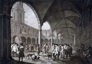 View of the courtyard in the Royal Exchange with merchants and brokers, City of London, 1788. Artist: Francesco Bartolozzi