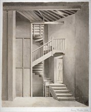 Interior view of the staircase in Surrey Theatre on Blackfriars Road, Southwark, London, 1810. Artist: Clarkson Stanfield