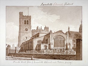 South-east view of the Church of St Mary, Lambeth, London, 1828. Artist: John Chessell Buckler