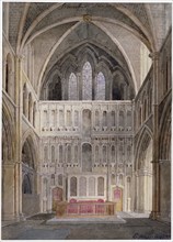 Interior view looking towards the altar, St Saviour's Church, Southwark, London, 1830. Artist: Edward Hassell