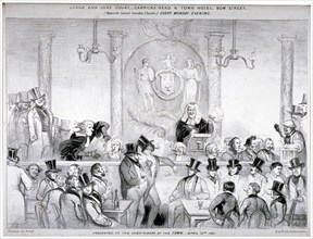 Interior view of the 'Judge and Jury Court' in the Garrick's Head Tavern, Bow Street, London, 1841. Artist: W Clerk