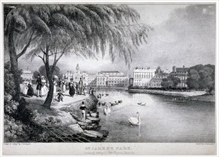 View of St James's Park and Buckingham Palace, Westminster, London, c1830. Artist: Thomas Mann Baynes