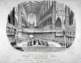 The coronation of Queen Victoria in Westminster Abbey, London, 1838. Artist: W Clark