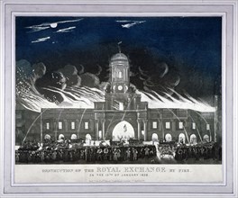 Fire at the Royal Exchange, City of London, January 1838. Artist: Anon