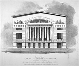 Front view of the Royal Brunswick Theatre, Goodman's Fields, Stepney, London, 1828. Artist: Anon