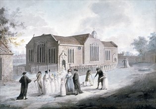 A procession of schoolchildren entering Broadway Chapel, Westminster, London, 1797. Artist: Daniel Orme