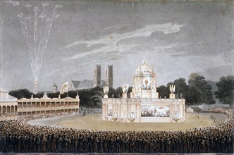 Firework display in Green Park, Westminster, London, 1814. Artist: Matthew Dubourg