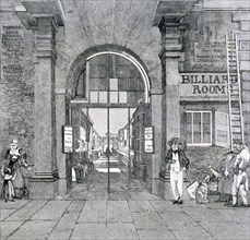 Western entrance to Exeter Change, Westminster, London, 1829 Artist: Anon