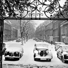 Snow-covered cars, Church Row, Hampstead, London, 1960-1965