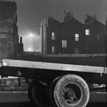 Lorry and terraced houses, Shoreditch, London, 1960-1965