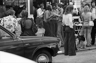 People outside a pub, Battersea, London, 1973