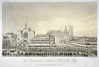 Procession outside Westminster Hall, London, 1821. Artist: W Read