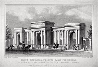 View of Hyde Park Corner, London, 1828. Artist: W Wallis