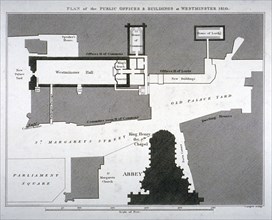 Plan of the public offices and buildings at Westminster, London, 1810. Artist: Anon