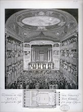 Interior view of the Haymarket Theatre, London, on its opening night in 1821 (1823). Artist: James Stow