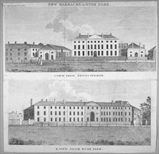 Two views of the new barracks in Hyde Park, London, 1797. Artist: Anon