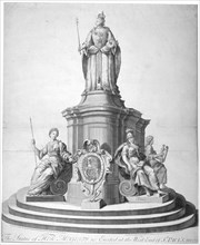 Statue of Queen Anne erected as a celebration of the completion of St Paul's Cathedral, 1713. Artist: Anon