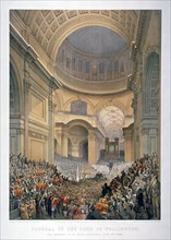 Interior of St Paul's Cathedral during the funeral of the Duke of Wellington, London, 1852 (1853). Artist: William Simpson