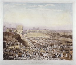 View of construction work at St Katherine's Dock, Stepney, London, January, 1828. Artist: J Phelps
