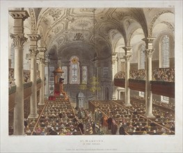 Interior of the Church of St Martin-in-the-Fields, Westminster, London, 1809. Artist: Augustus Charles Pugin