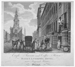 Outside the Eagle Tavern and Coffee House, Bath & Liverpool Hotel, London, c1800. Artist: Peter Mazell
