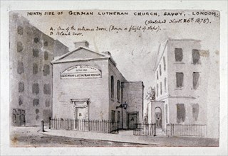 North side of the German Lutheran Church at Savoy Palace, Westminster, London, 1875. Artist: Anon