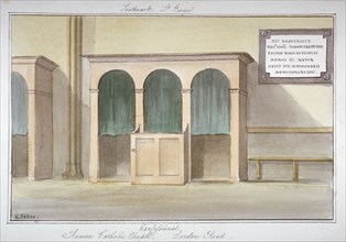 The confessional in the Roman Catholic Chapel on London Road, Southwark, London, 1825. Artist: G Yates