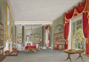 Interior view of the library drawing room in Bromley Hill, Bromley, Kent, 1816. Artist: John Buckler